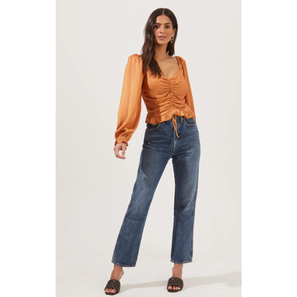 Astr Tops - NWT ASTR the label LOVE SONG RUCHED FRONT LONG SLEEVE TOP Apricot Med
